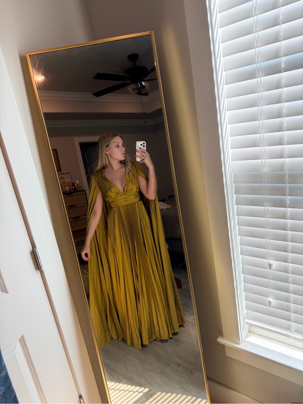 Mac Duggal Mustard Yellow Pleated Evening Dress - Picture 5 of 5
